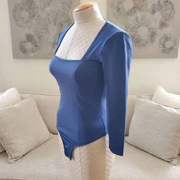 🔆 FREE PEOPLE 🔆 'Truth or Square' Long Sleeve Bodysuit - [Small in Blue] - Picture 8 of 16
